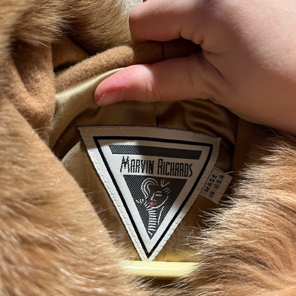 Marvin Richards Vintage Lambswool Camel Coat Fur Trim Sz 16 - Picture 2 of 14